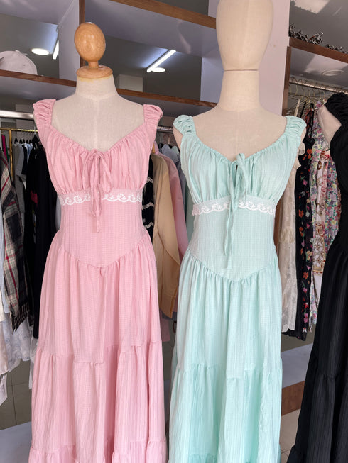 Spring Ruched Tie Neckline Sleeveless Long Sundresses